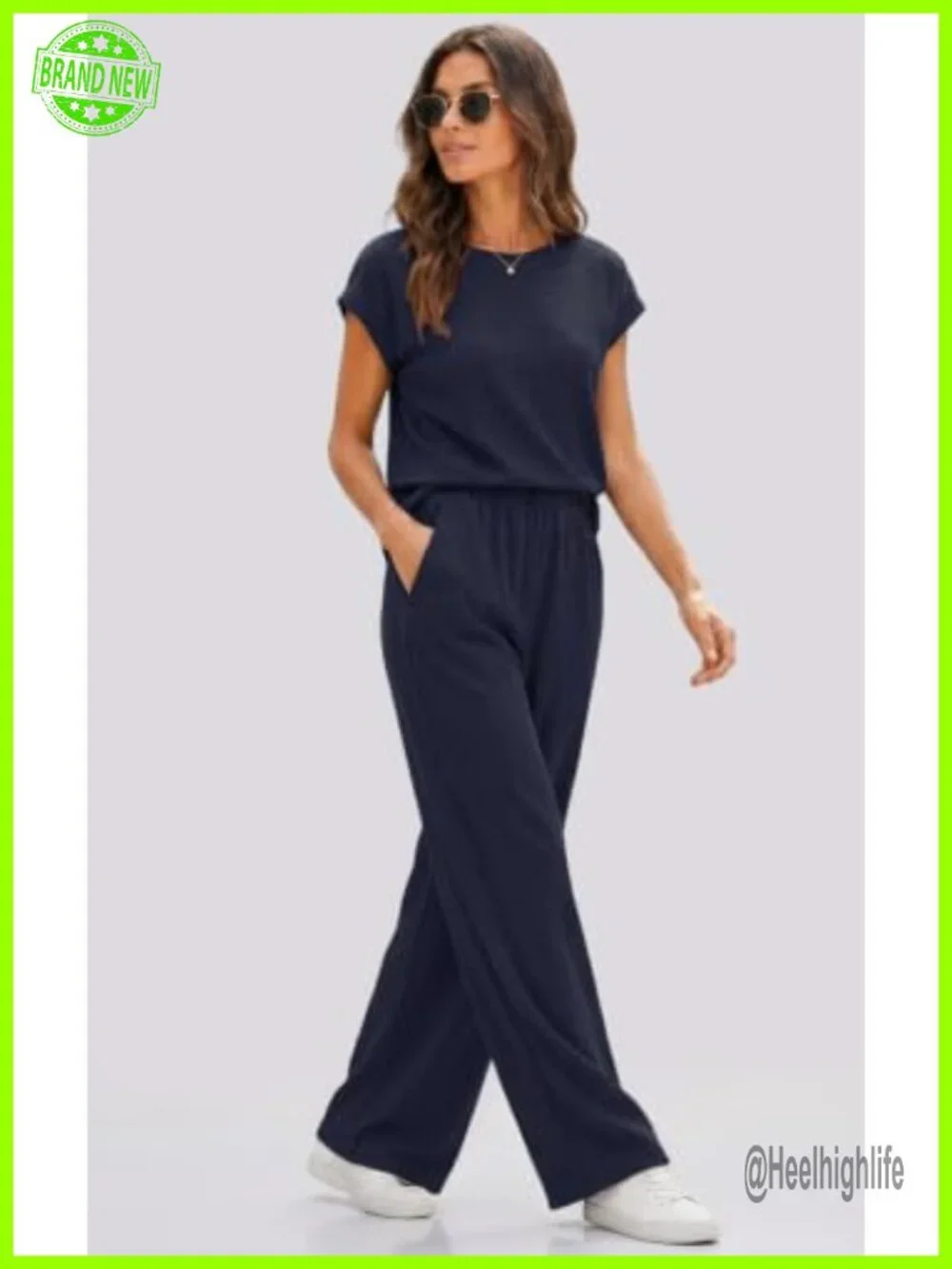 Waffle Knit 2 Piece Lounge Set with Cap Sleeves Top & Wide Leg Pants with